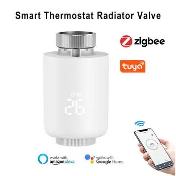Tuya Smart ZigBee Термостатический радиаторный клапан TRV Программируемое приложение Удаленный регулятор температуры Alexa Google Home Voice 3V