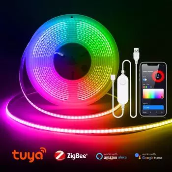 Tuya Smart Zigbee USB 5 В COB светодиодная лента RGB с регулируемой яркостью WiFi Alexa Google Control светодиодная лента декор комнаты ТВ задняя подсветка 1M