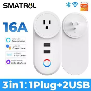 Tuya Wi-Fi Smart Usb розетка Us Plug 16a адаптер для зарядки голосового синхронизации приложение Smart Life электрическое для Google Home Alexa 1PCS-WiFi Socket