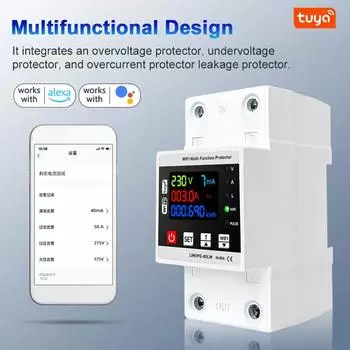 Tuya WiFi 80A Автоматическое устройство защиты от повторного включения Регулируемый источник питания Защитное устройство Дисплей утечки тока напряжения No WiFi