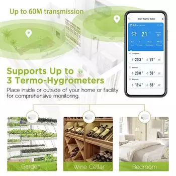 Tuya WIFI Беспроводная метеостанция EU plug Умный дом Прогноз температуры 3 датчика Внутренний наружный термометр Влажность Запись Bundle1