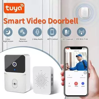 Tuya WiFi Беспроводной визуальный дверной звонок Интеллектуальный домофон Ночное видение Управление мобильным приложением Облачный доступ Запись Безопасно и надежно чёрный