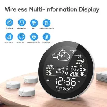 Tuya WIFI Bluetooth Датчик температуры и влажности для помещений и улицы Беспроводная метеостанция Цифровой прогноз погоды Термометр Управление через приложение White kit