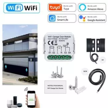 Tuya WiFi Smart Garage Door Switch Module 100V-240V Датчики Контроллер открывания Управление синхронизацией Приложение Работает с Alexa Google Home Garage Door Module