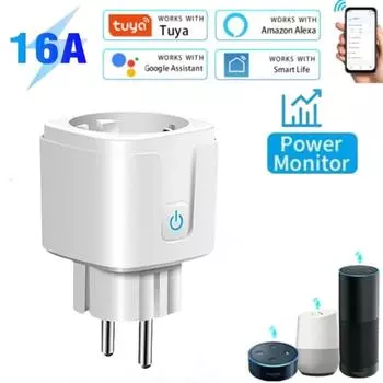 Tuya WiFi Smart Socket 16A Power Monitor Европейский стандарт Plug Timing App Remote Control Voice Control для Alexa Geogle Home EU Plug