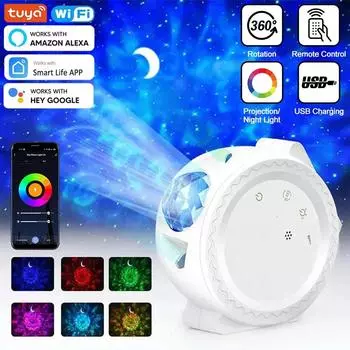 Tuya Wifi Smart Starry Sky Projector Galaxy Projector 3in1 Night Light Ocean Voice Music Control