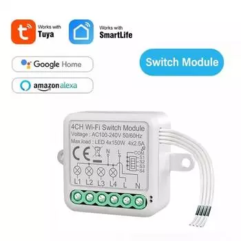 Tuya WiFi Smart Switch Module Электрический выключатель 1/2/3/4-клавишный модуль выключателя освещения Управление через мобильное приложение Alexa 1 Gang-WIFI белый