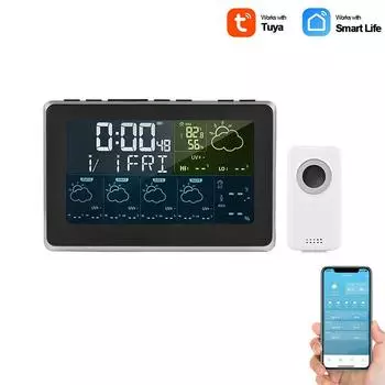 Tuya WiFi Smart Weather Station APP Control Цифровой монитор температуры и влажности, прогноз погоды на 5 дней, 3 модели будильников