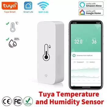Tuya WiFi Temperature And Humidity Sensor APP Wireless Remote Monitor For Smart Home SmartLife Work With Alexa Google Assistant белый