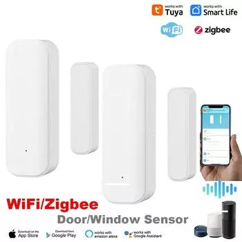 Tuya WiFi Zigbee Датчик Окна Двери Умный Дом Охранная Сигнализация Голосовое Управление Работает С Alexa Google Home SmartLife
