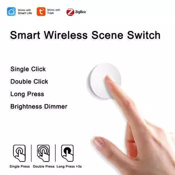 Tuya ZigBee Smart Button Scene Switch Беспроводной пульт дистанционного управления с одной кнопкой Многофункциональный переключатель сценариев Голосовой помощник Google Alexa белый