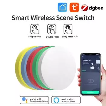 Tuya ZigBee Smart Wireless Кнопка переключения сцен Пульт дистанционного управления Многосценарная связь Поддержка подключения Alexa Goolge Home Voice Assistant жёлтый