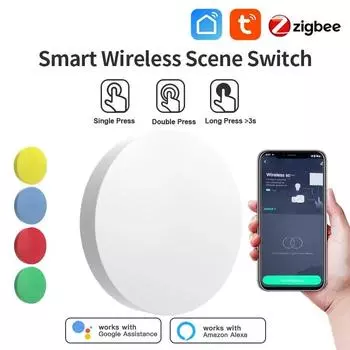 Tuya Zigbee Smart Wireless Кнопка переключения сцен Пульт дистанционного управления Многосценарная связь Поддержка Alexa Голосовой помощник Goolge Home жёлтый