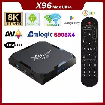 ТВ-приставка X96 Max Plus Ultra Android 11 Amlogic S905X4 AV1 8K Dual Wi-Fi 2.4G и 5G 802.11ac 100M Bluetooth 4.X Медиаплеер 4 ГБ 32 ГБ 64 ГБ телеприставка US Plug (4 & 32GB)