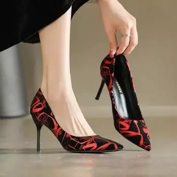 Tweed Cloth Pointed Toe Elegant Ladies Shoes Mixed Color Slip on Fashion Thin High Heels Shallow Party Sexy Woman Shoes Footwear 34 золотой