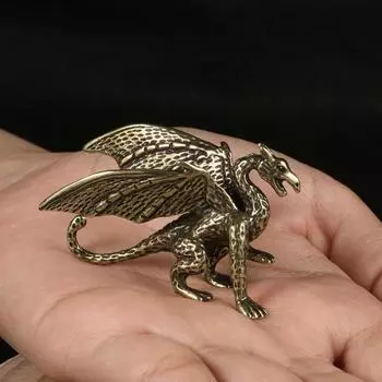 Твердая латунная статуэтка птерозавра дракона, настольное украшение, китайские мифические фигурки зверей, ретро-украшение для дома в стиле фэн-шуй