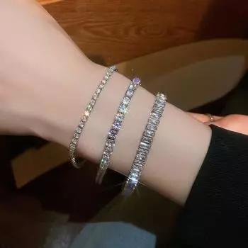 Твердый теннисный браслет из чистого серебра 15/16/17/18/19/20/21 см, круглый черный струйный циркон 3 мм, элегантные настоящие ювелирные изделия 925 для женщин белый