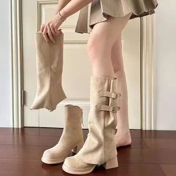 Two Piece Long Short Boots Womens Shoes Autumn Winter New Detachable Women s Boots High-heeled Thick Soled High Boots Women 35