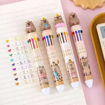 Творческий Kawaii Capybara 10 разноцветных ручек Милая мультяшная шариковая ручка Школьные канцелярские принадлежности Студенческие канцелярские принадлежности Подарки A1