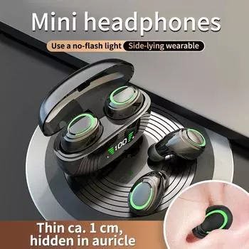 TWS Беспроводная Bluetooth 5,3 гарнитура Мини Скрытые наушники-вкладыши Музыка Hi-Fi стерео наушники Смарт-кнопка Наушники с сенсорным управлением чёрный