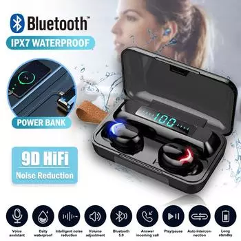 TWS Bluetooth 5.0 Наушники 2200 мАч Зарядное устройство Беспроводные наушники 9D Стерео Спортивные водонепроницаемые наушники с микрофоном белый