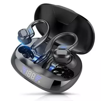 TWS Bluetooth-наушники с микрофонами Спортивные ушные крючки со светодиодным дисплеем Беспроводные наушники Hi-Fi стерео наушники Водонепроницаемые гарнитуры
