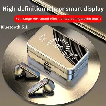 TWS-S20 Зеркальный светодиодный дисплей Bluetooth 5.1 Наушники с сенсорным управлением Водонепроницаемые беспроводные наушники Мини-вкладыши Спортивная гарнитура Hi-Fi наушники чёрный