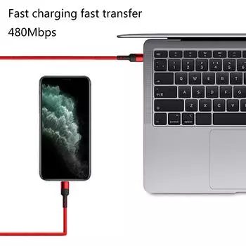 Кабель для зарядки Type-C 60 Вт, высокоскоростной USB C - удлинитель Type C для телефонов 15//15Plus/15/15 Max, смартфонов 2M красный