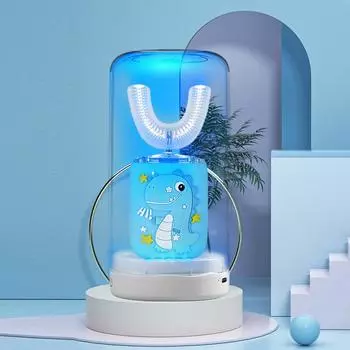 U-образная детская электрическая звуковая зубная щетка с рисунком для детей, автоматическая зубная щетка на 360 градусов, USB-зарядное устройство, умный таймер, синий свет