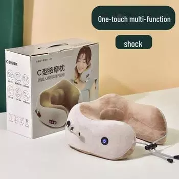 U-Shaped Massage Pillow with Dual Motor Heating and Kneading Single key коричневый