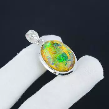 Удивительный серебряный кулон с драгоценным камнем из желтого огненного опала из стерлингового серебра 925 пробы - дизайн груши ручной работы, повседневная одежда, праздничный наряд, подарок 1.77 жёлтый