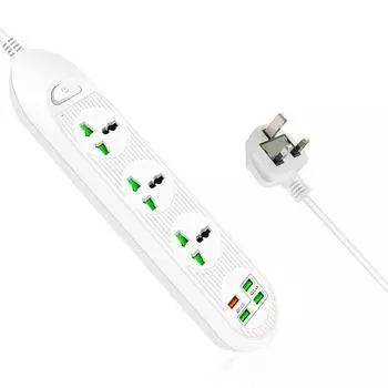 Удлинитель мощностью 3000 Вт, 3 широко разнесенные розетки, 4 USB-порта для зарядки, 5 В, 2,4 А, с удлинителем длиной 2 м для смартфона, планшета