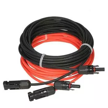 Удлинительный кабель для солнечной панели 10 AWG-6 мм2, медный провод, черный и красный с разъемом для солнечной батареи, солнечный фотоэлектрический кабель 1m Black + 1m Red чёрный/красный