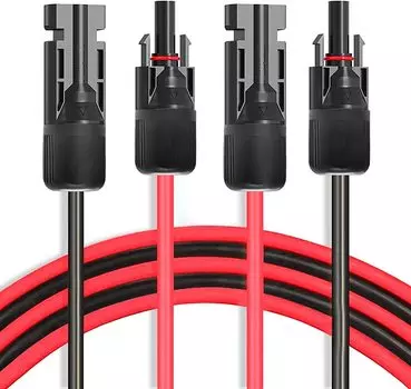 Удлинительный кабель для солнечной панели 12 AWG-4 мм2, медный провод, черный и красный, с разъемом для солнечной батареи, солнечный фотоэлектрический кабель 1m Black + 1m Red чёрный/красный
