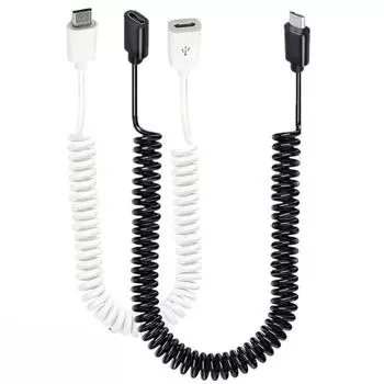 Удлинительный кабель Micro USB, спиральный спиральный кабель Micro USB 5Pin Male to Female для телефонов, планшетов, камер видеонаблюдения 3m чёрный