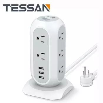 Удлинитель TESSAN Surge Protector Tower с удлинителем длиной 6 футов, несколькими розетками Удлинитель питания с 11 розетками переменного тока и 3 портами USB