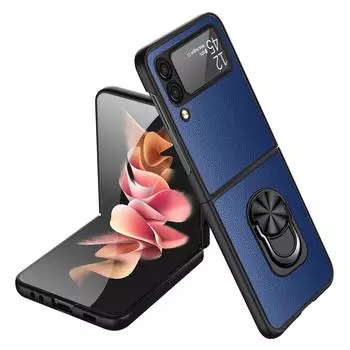 Удобный кожаный чехол с кольцом на палец для Samsung Galaxy Z Flip 4 5g Flip4 Flip3 Flip 3 противоударный чехол-подставка Funda for Samsung Z Flip 3 серый