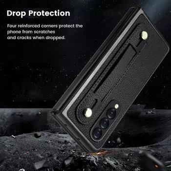Удобный кожаный деловой чехол для Samsung Galaxy Z Fold 4 Fold3 Fold4 Fold2 Fold 3 2 Защитная пленка из закаленного стекла for Samsung Z Fold 4 чёрный
