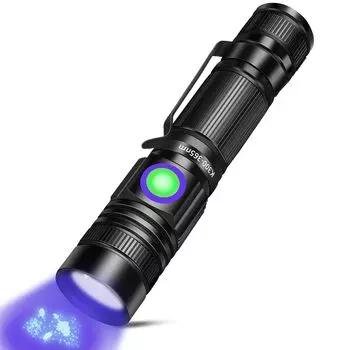 УФ-фонарик Blacklight Мощный USB-перезаряжаемый 365 нм черный ультрафиолетовый фонарь Портативный ручной регулируемый фокус светодиодный ультрафиолетовый фонарь для