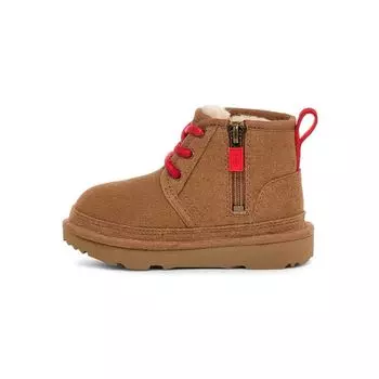 UGG Детские кожаные замшевые ботильоны с круглым носком на молнии, удобные и прочные, детские ботинки коричневого цвета 1147232T-CHE 30