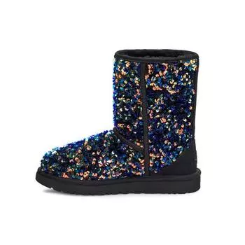 UGG Классические короткие зимние сапоги Stellar Sequin, женские сапоги, черные, синие, 1112514-BLK 37