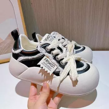 Ugly Cute Big Head Bread Shoes Thick Sole Elevated Casual Shoes Women Versatile True Soft Leather Single Shoes Women 35 белый