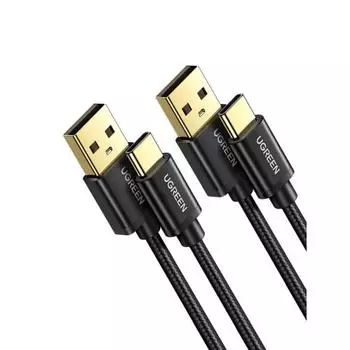 UGREEN USB Type C кабель набор из 2 быстрозарядных нейлоновых оплетенных позолоченных USB A на USB C быстрая зарядка 3.0 Android зарядный шнур совместим с Xperia