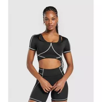 Укороченный топ GYMSHARK Stitch Feature, черный B7A2F BCGC XS