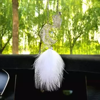 Украшение автомобиля Ловец снов Интерьер автомобиля Зеркало заднего вида Подвесной декор Луна и звезда Подвеска розовый