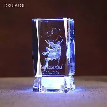 Украшение для дома 3D резьба по дереву 12 созвездий хрустальные стеклянные украшения подарок на день рождения Подарочная музыкальная шкатулка подарок для девушки