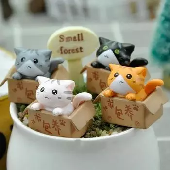 Украшение для дома 4 шт. Kawaii Mini Cat Украшение для сада Статуэтка котенка Подарочная игрушка для детской комнаты Миниатюрная фигурка Декор для дома