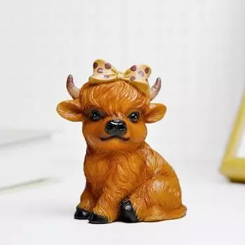 Украшение из смолы «Корова Хайленд» Статуэтка коровы Хайленд с бантом в горошек Стол Хайленд