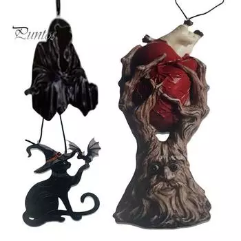 Украшение на Хэллоуин, человеческое сердце, корень дерева, черная кошка, призрачная статуэтка, ручная работа, акриловый кулон для стола, сада, офиса C