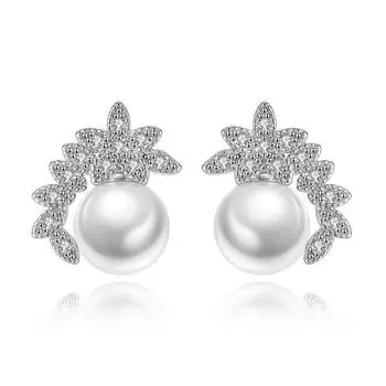 Украшения для ушей Sweet Pastoral Tree Leaf Freshwater Pearl, корейская версия сережек-гвоздиков Flower Diamond, креативные украшения для девочек